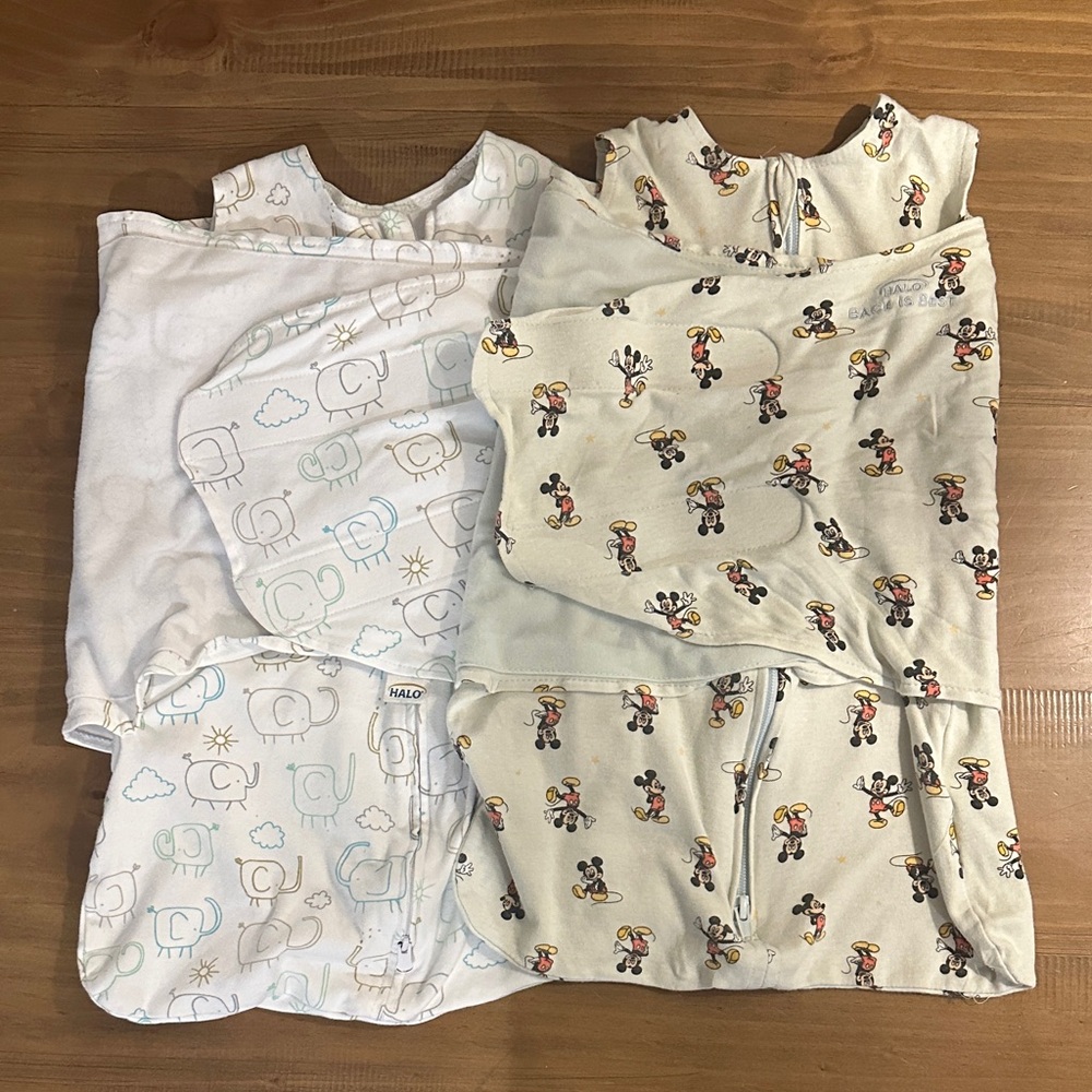 Halo Swaddles Two Pack Gender Neutral Designs of Mickey Mouse and Elephants